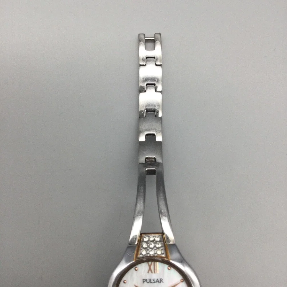 Pulsar Womens Watch 23mm MOP Dial Two Tone Crystal Bracelet New Battery 5.75